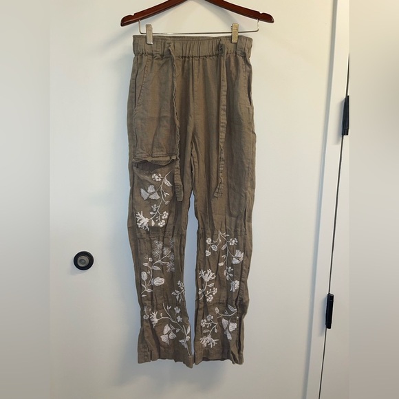 JOHNNY WAS lael Floral Embroidered Linen Wide Leg Pants Boho Summer County Club - Picture 3 of 9